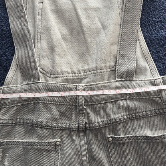 POL Gray Distressed Denim Overall Skirt Jumper Dress Small Frayed Hem Casual - Picture 11 of 12